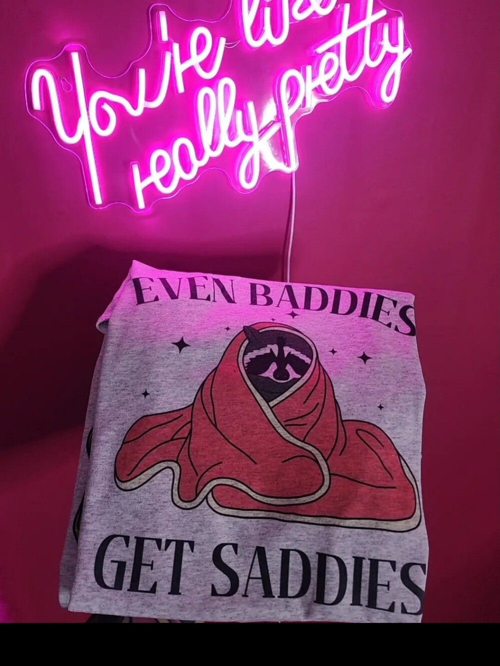 Even Baddies Get Saddies Raccon Graphic Tee